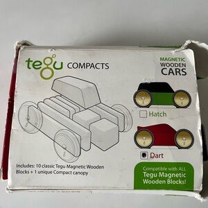 Kids tegu wooden magnetic blocks to make Dart car.  Includes 18 magnetic blocks.
